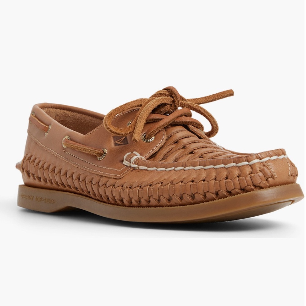 Sperry Brown Loafers 2 eye woven boat shoes new in box